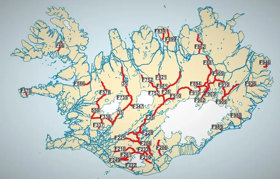 F roads map iceland